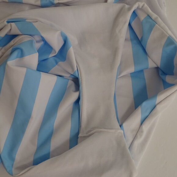 Shein Strapless Blue White Striped One Piece Swimsuit Women Size L Open Tie Back - Picture 6 of 9